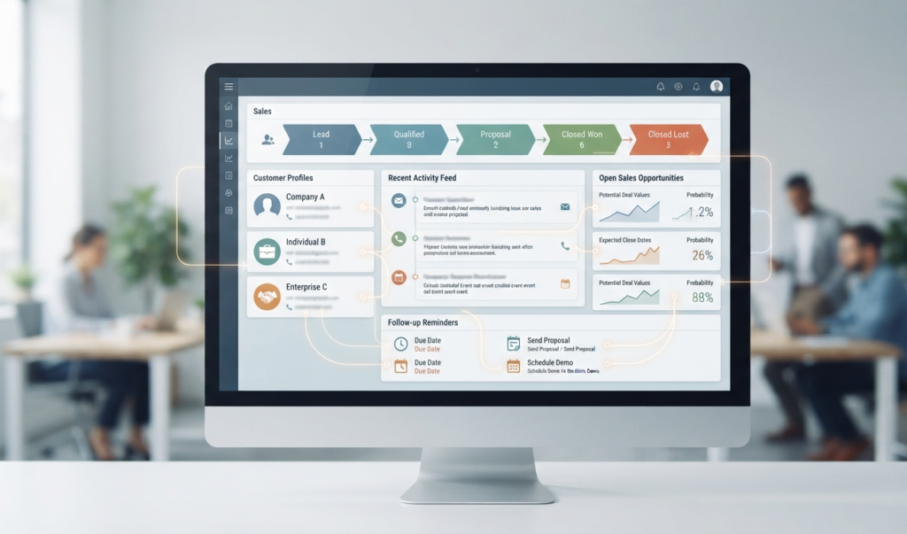 CRM system helping a small business manage customers and sales